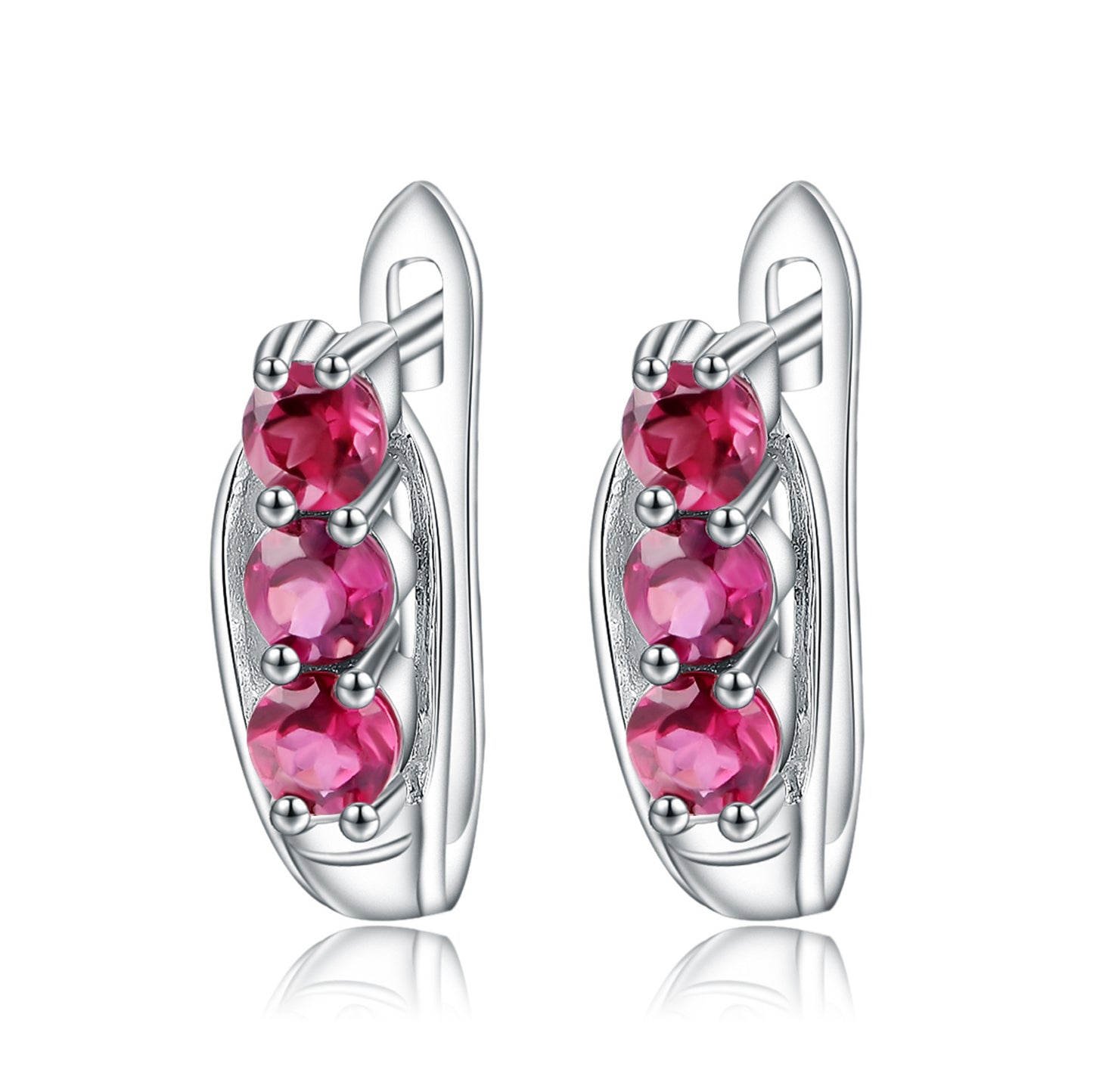 European Inlaid Natural Rose Pomegranate Three Stones Beading Silver Studs Earrings for Women