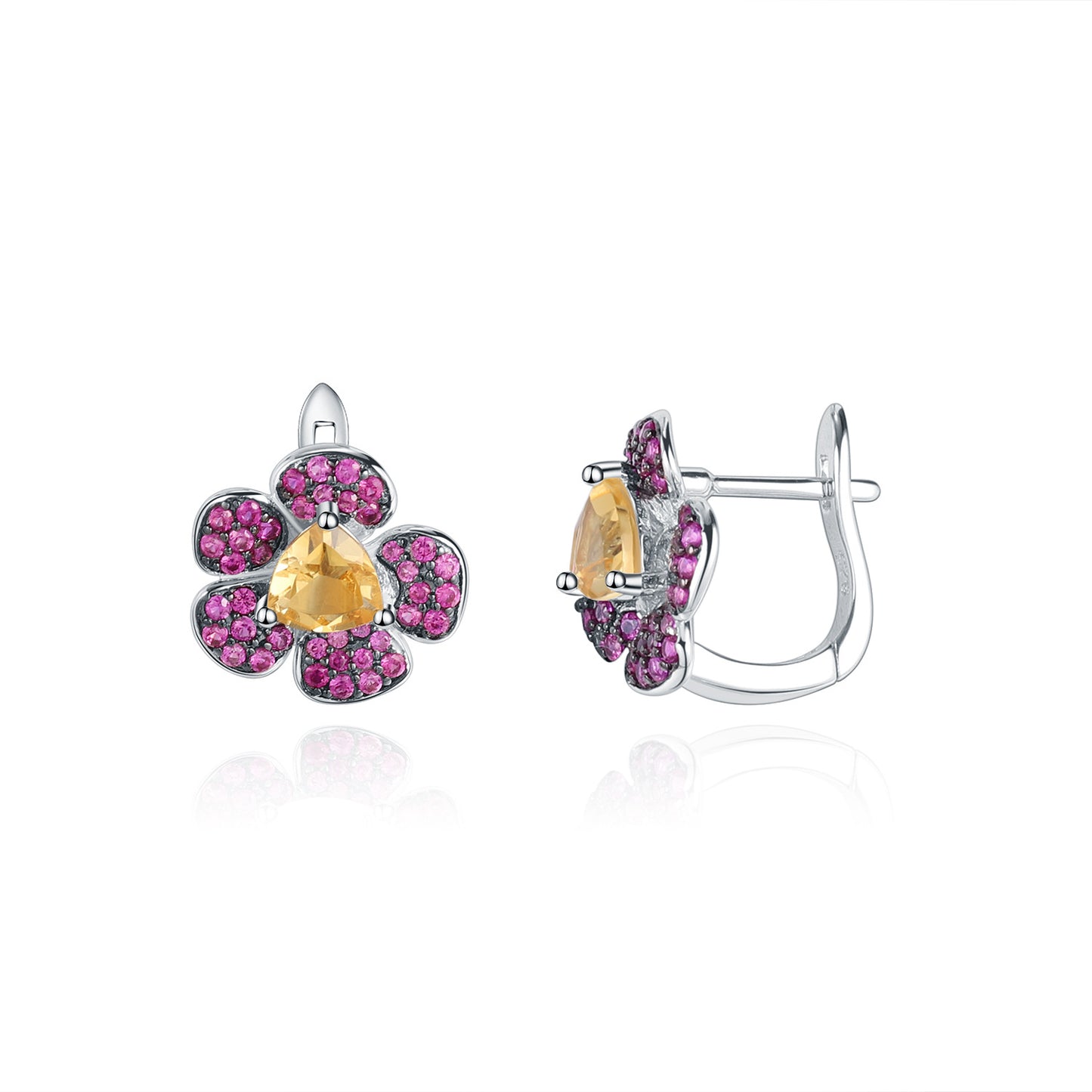 Simple Natural Style Inlaid Colourful Gemstoes Flower Silver Studs Earrings for Women