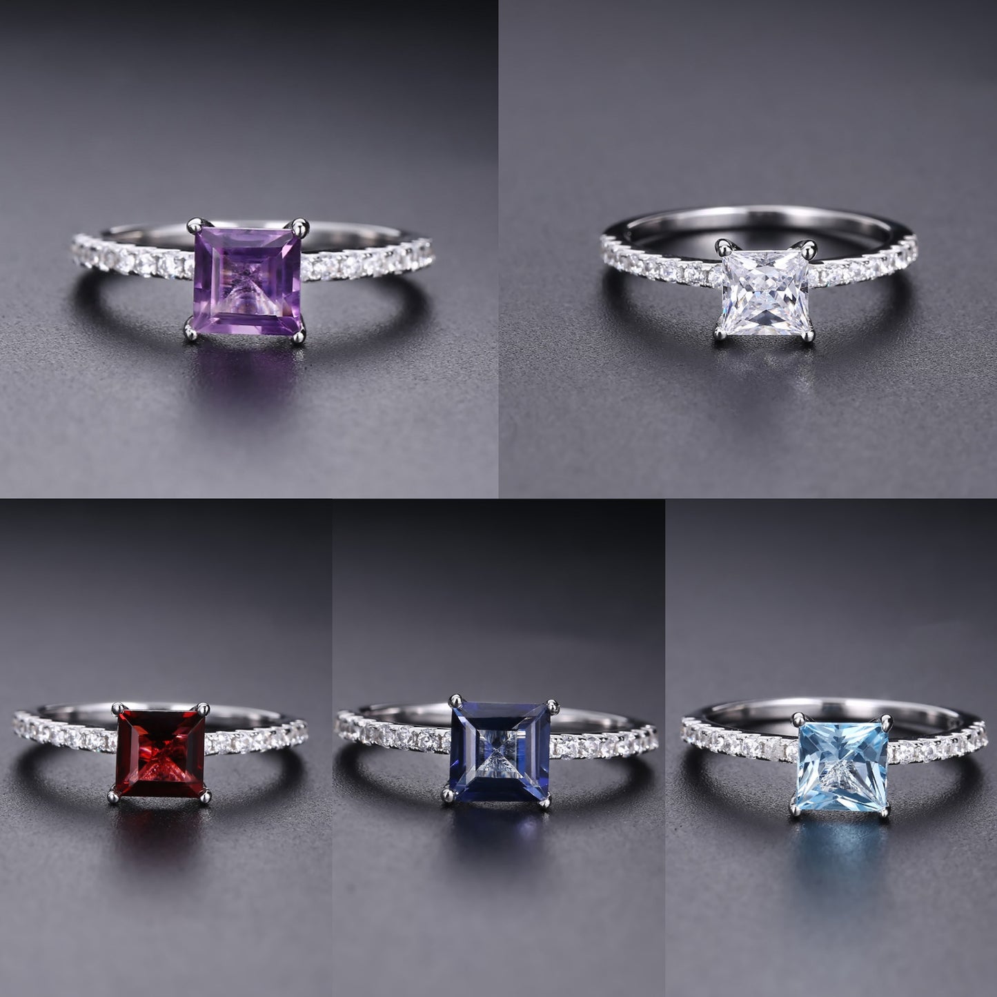 Fashion Luxury Inlaid Natural Colorful Square Gemstone S925 Silver Ring for Women
