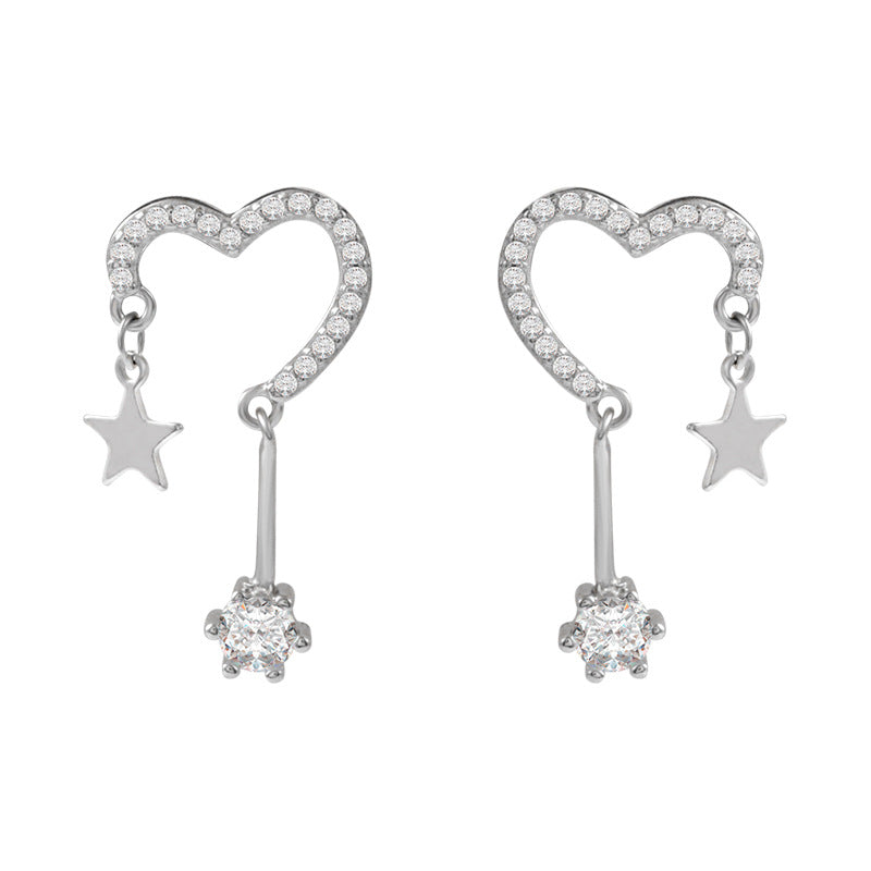 Love Star with Zircon Silver Drop Earrings for Women