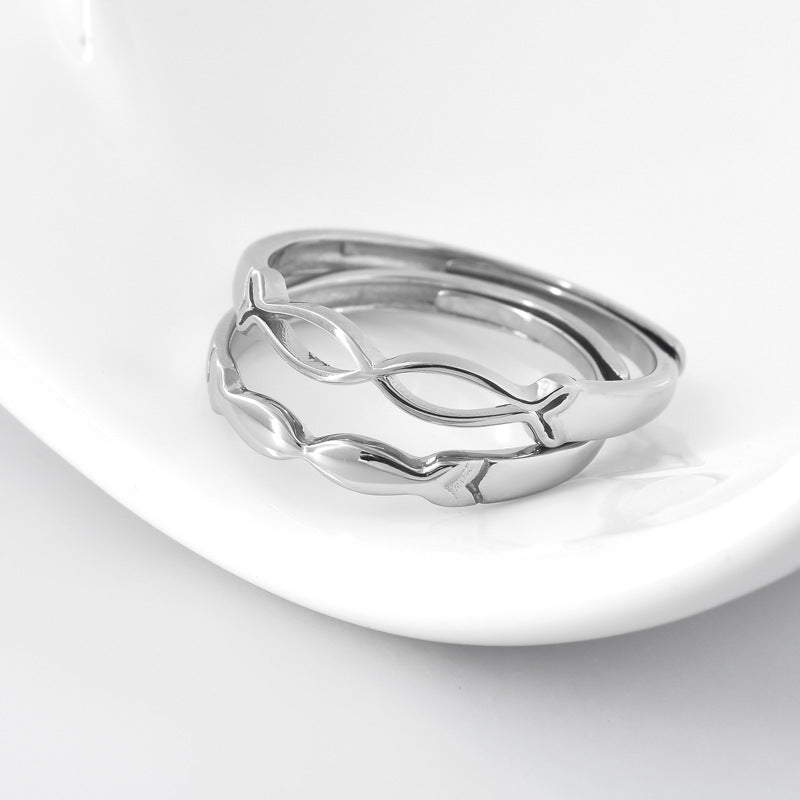 Kissing Fish Silver Couple Ring for Women