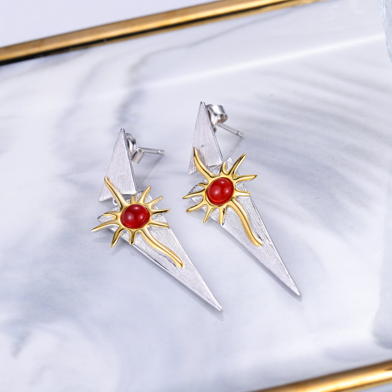 Natural Colourful Gemstone Sun Goddess Design Silver Drop Earrings for Women