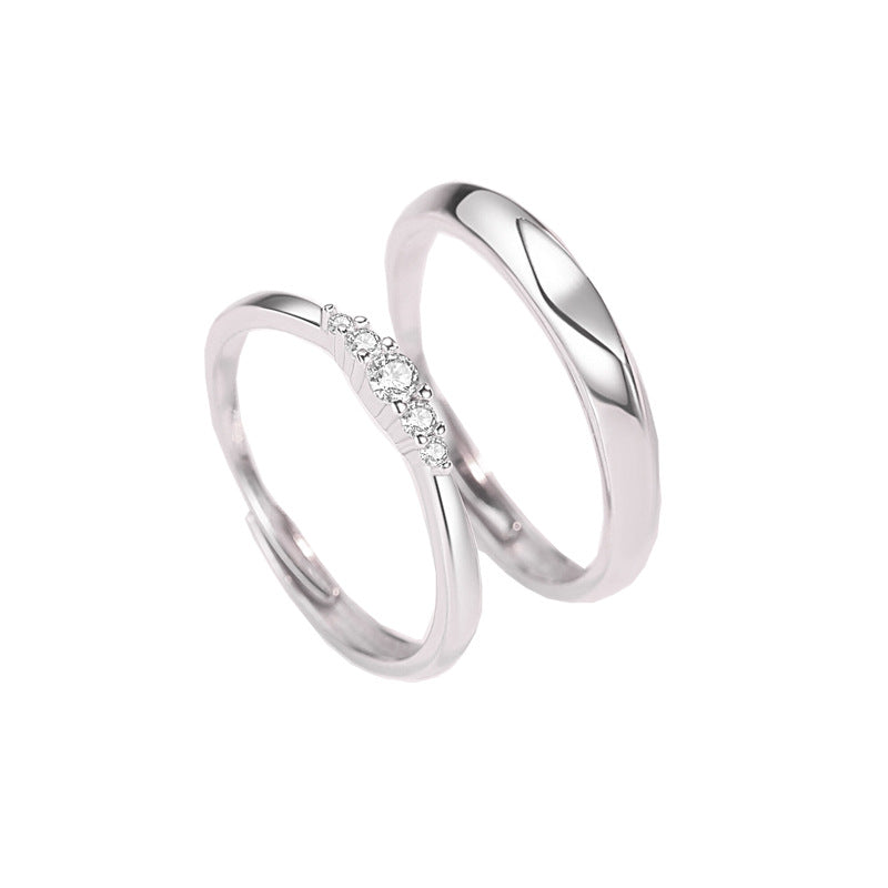 Simple Silver Couple Ring with Zircon for Women