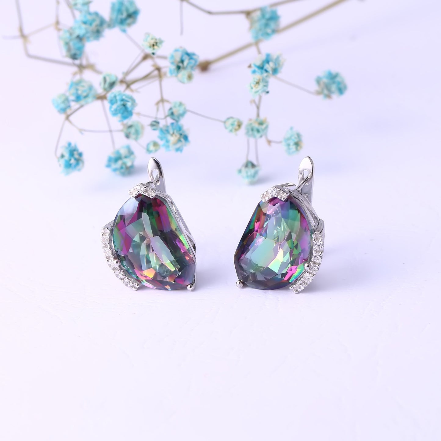 European Colourful Crystal Personality Special-shaped Silver Studs Earrings for Women