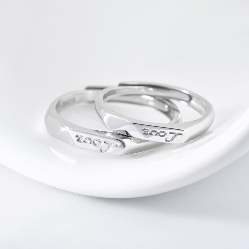 Sandblast Letter LOVE Silver Couple Ring