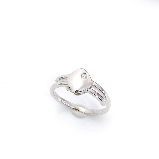 Square with Zircon Silver Ring
