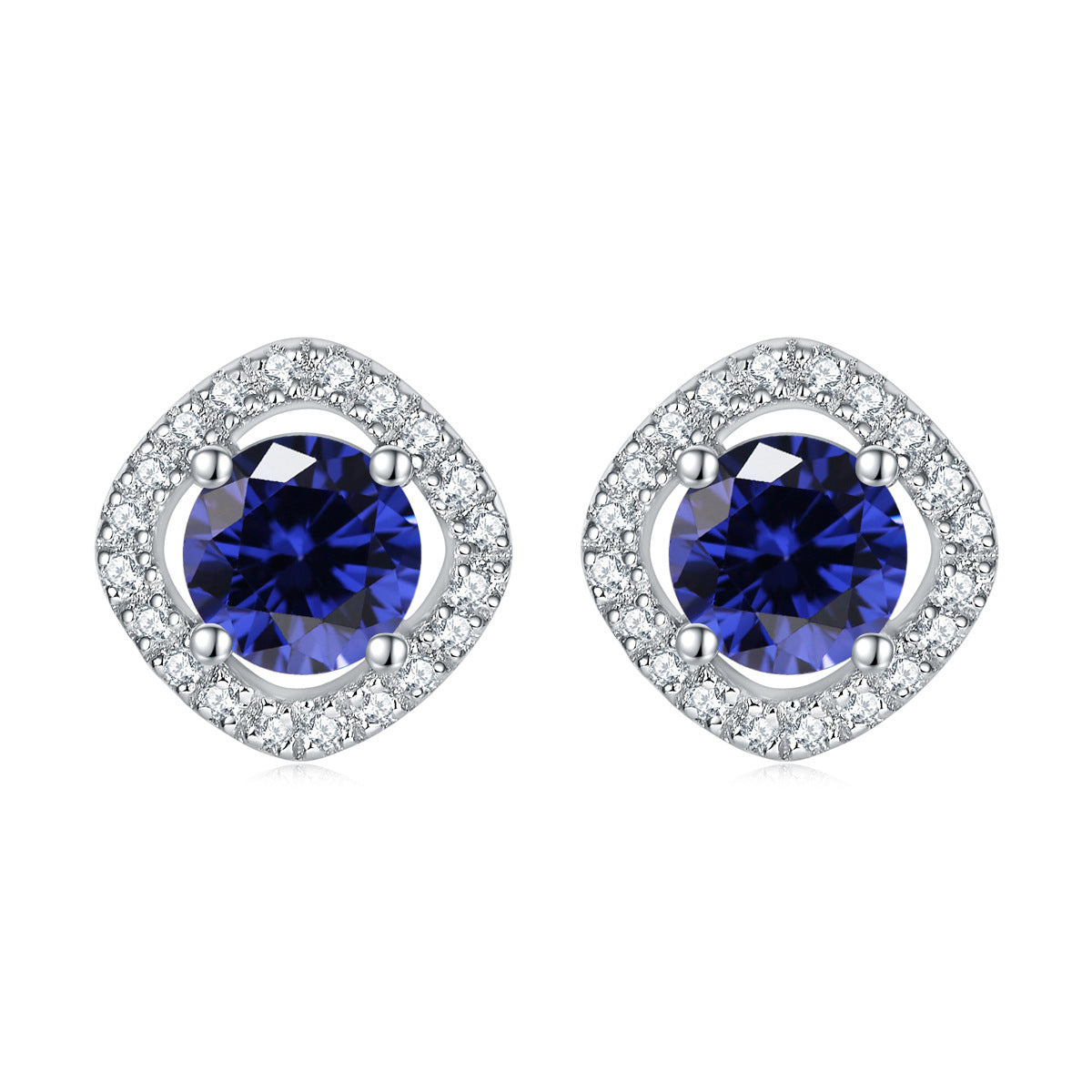 Round Zircon Square Soleste Halo Silver Studs Earrings for Women