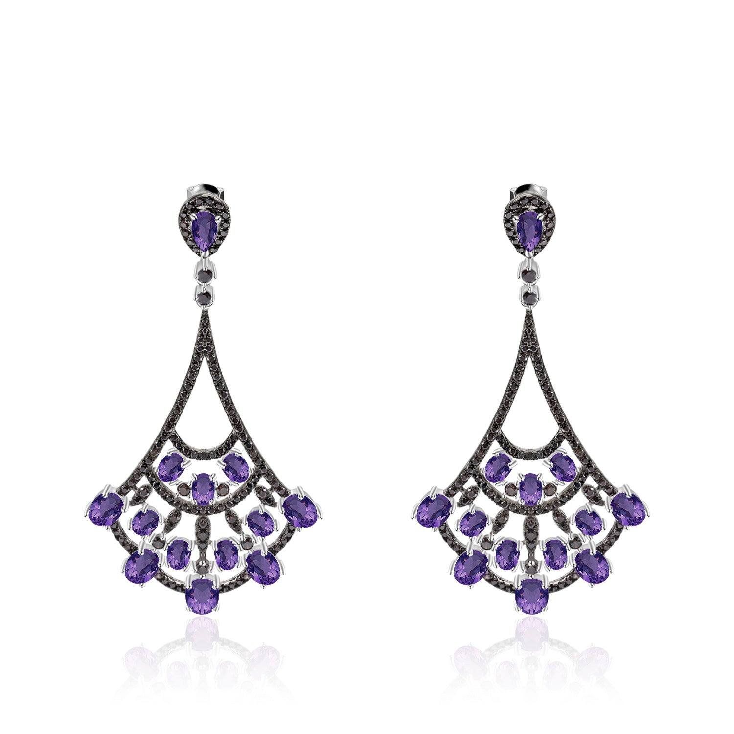 Natural Colourful Gemstones Fan-shaped Silver Drop Earrings for Women