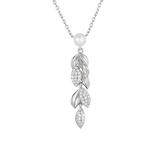 Freshwater Pearl Wheat Ear with Zircon Silver Necklace for Women