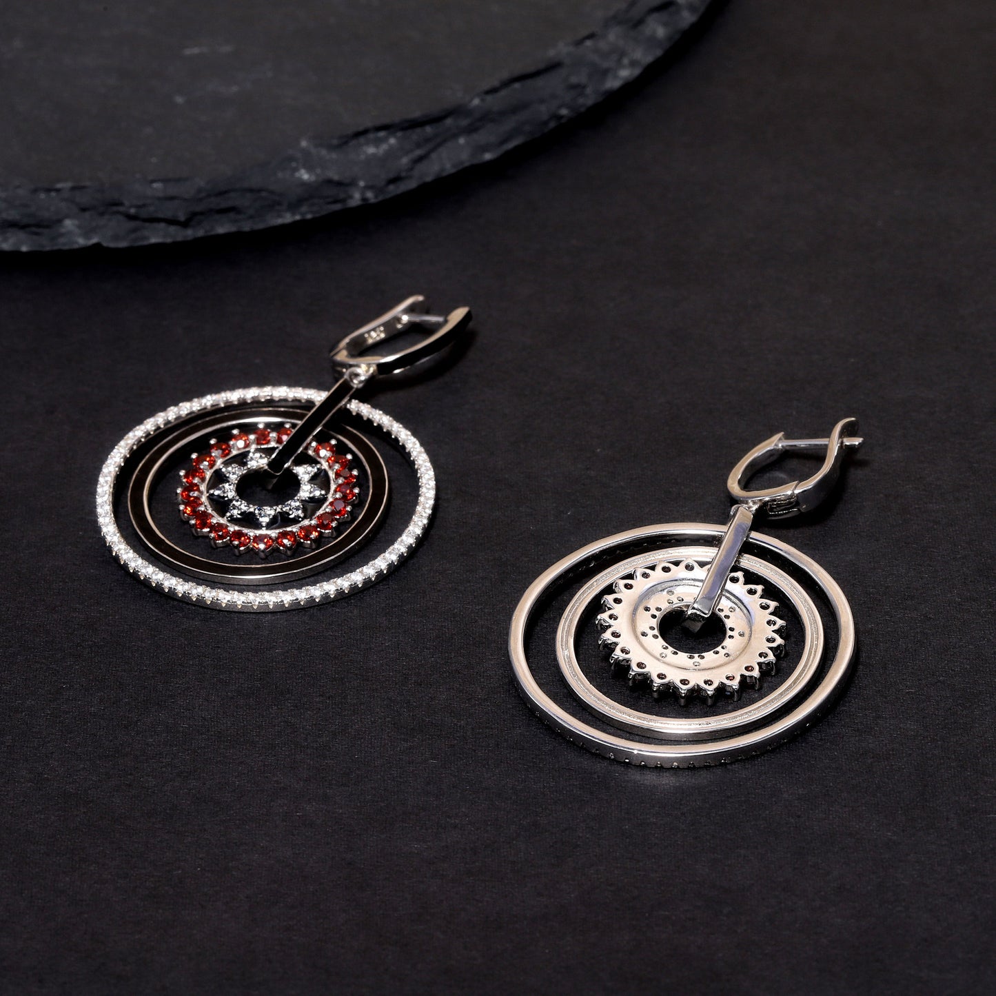 Colourful Gemstones Enamel Ring Design Silver Drop Earrings for Women