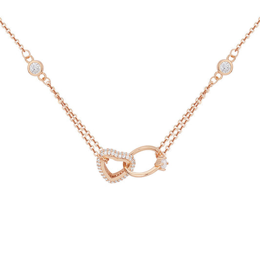 Hollow Zircon Heart Interlocking Ring Silver Necklace for Women