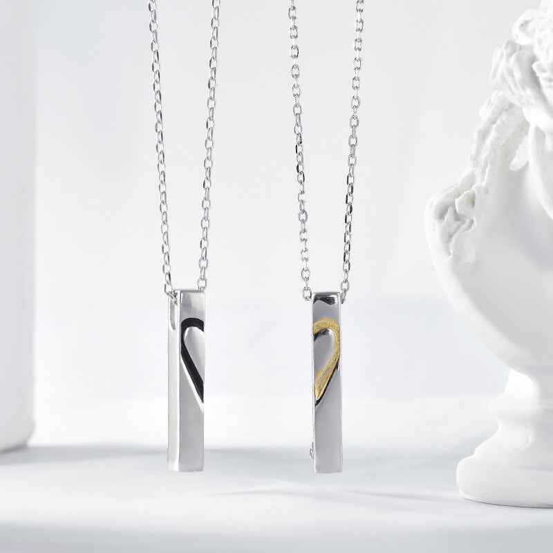Classic Double Colour Love Pendant Silver Couple Necklace for Women