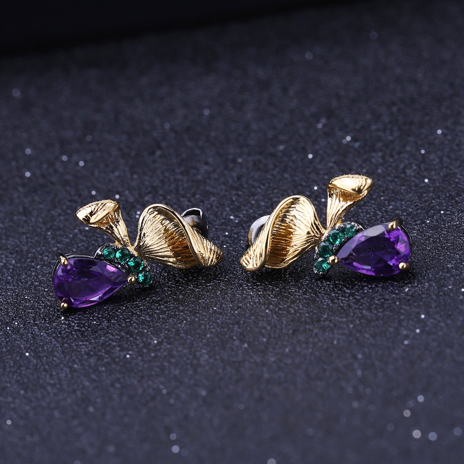 Butterfly S925 Silver Natural Gemstone Amethyst Studs for Women