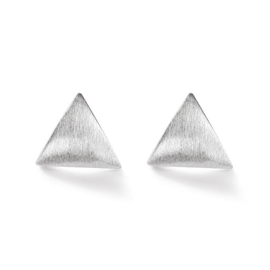 Brushed Curved Surface Triangle Silver Stud Earrings for Women