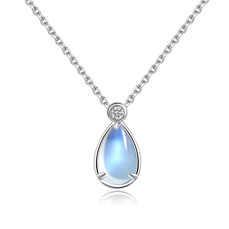 Water Drop Moonstone Pendant Silver Necklace for Women