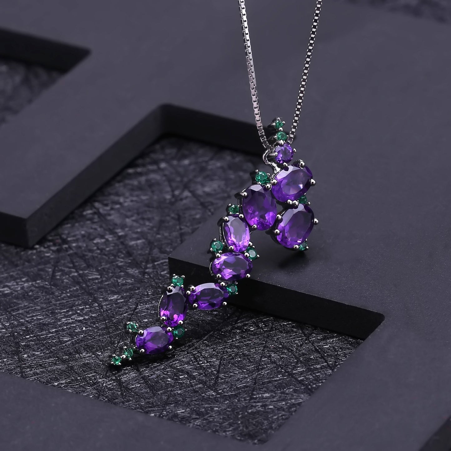 Italian Design Luxury Natural Amethyst Pendant Silver Necklace for Women