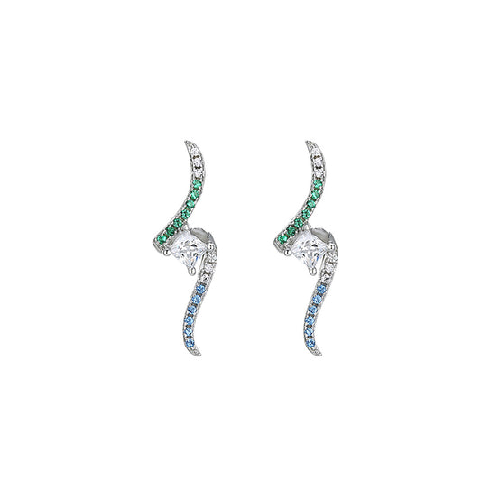 Wave with Princess Cut Zircon Silver Studs Earrings for Women