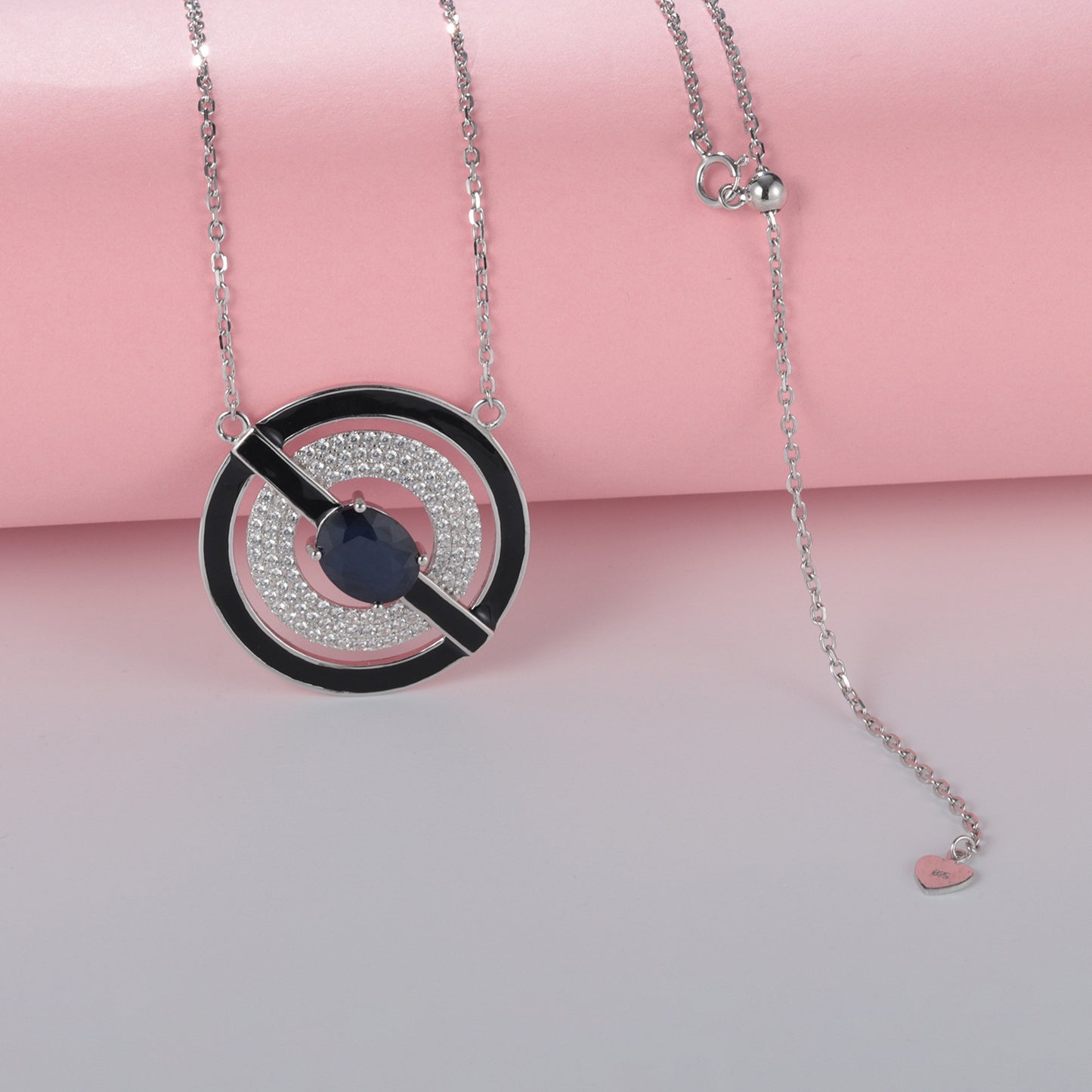 Personality Ring Design Natural Colorful Gemstone Enamel Circle Pendant Silver Necklace for Women