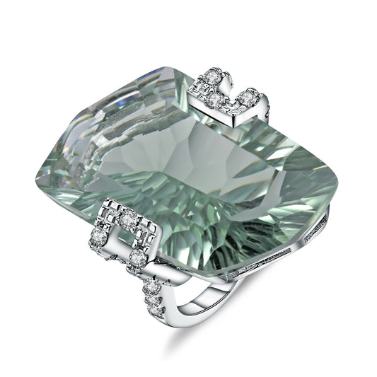 S925 Silver Natural Green Amethyst Ring for Women