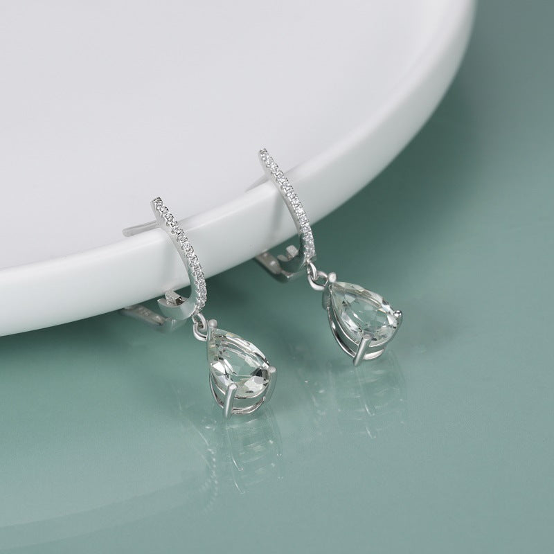 Crystal Three Prongs Pear Drop Silver Drop Earrings for Women