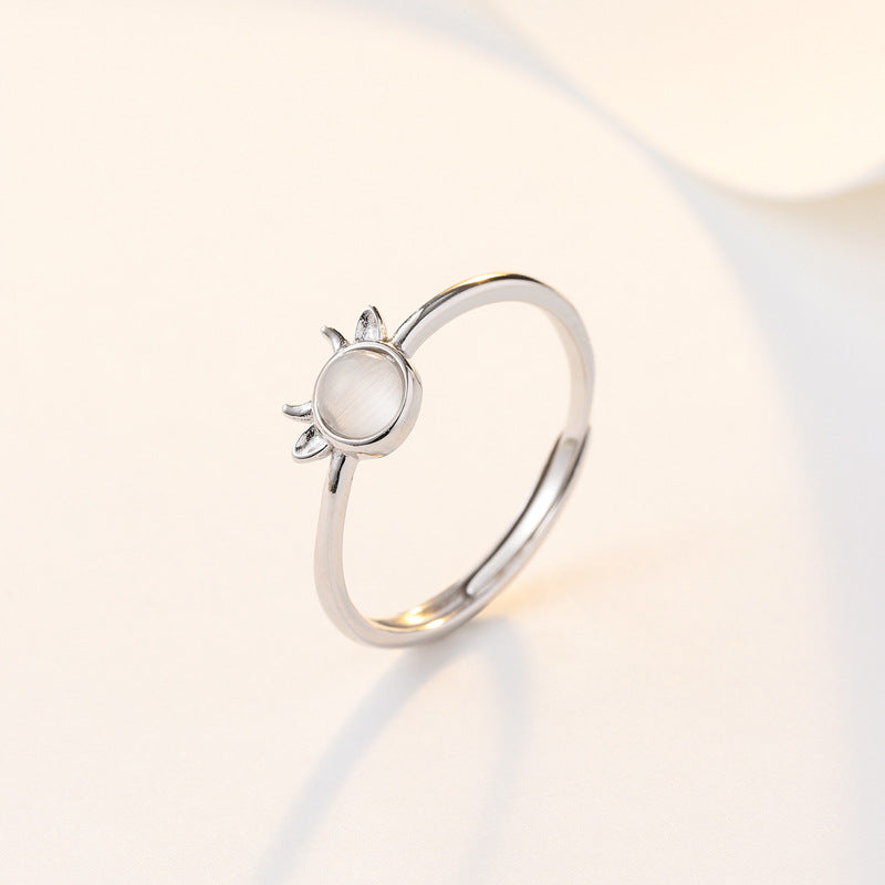 Round Opal Stone Little Deer Silver Ring for Women