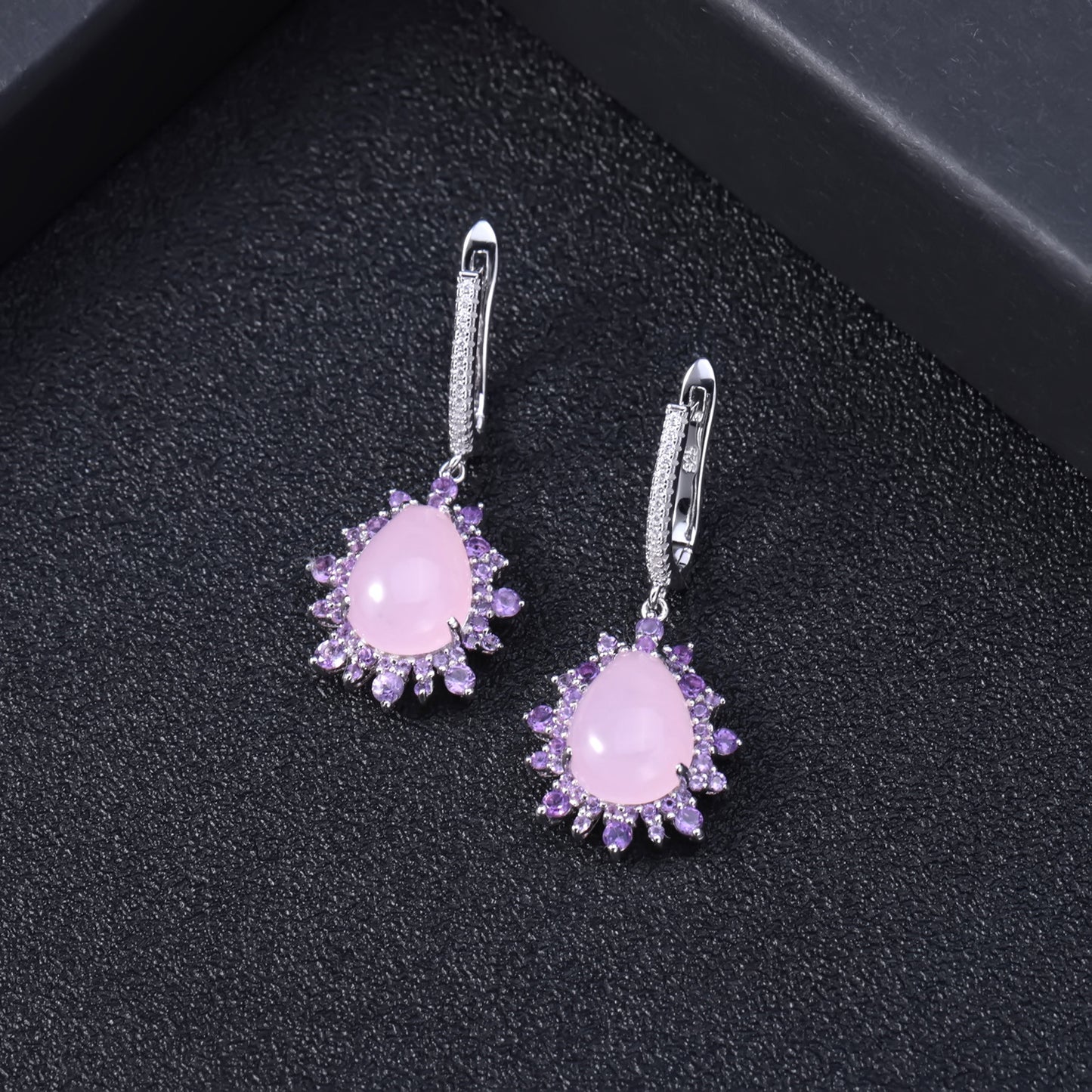 Luxurious Pink Carnelian 925 Silver inlaid Gemstone Drop Earrings for Women