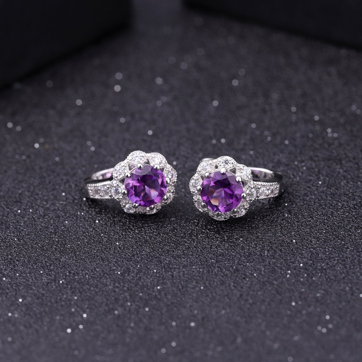 Natural Gemstone Soleste Halo Round Cut Flower Shape Silver Studs Earrings for Women