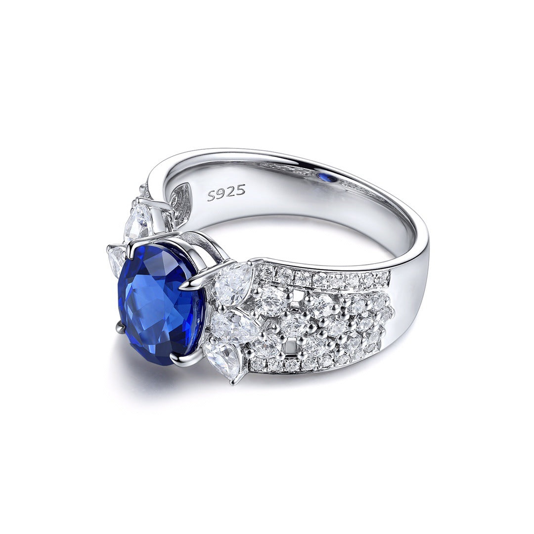 Lab-Created Sapphires Oval Ice Cut Cathedral Silver Ring for Women