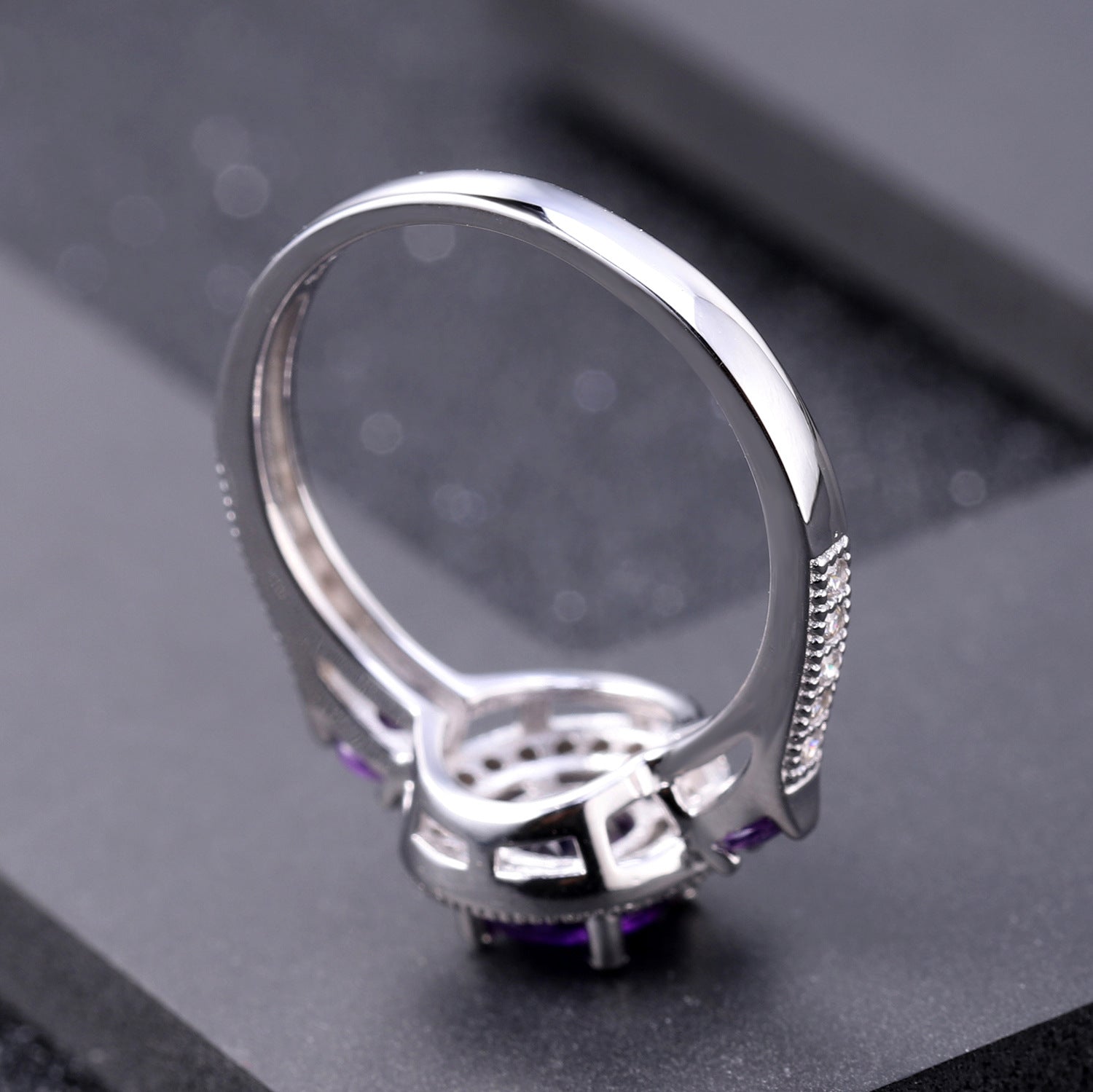 Natural Amethyst Fashion Soleste Halo Silver Ring for Women