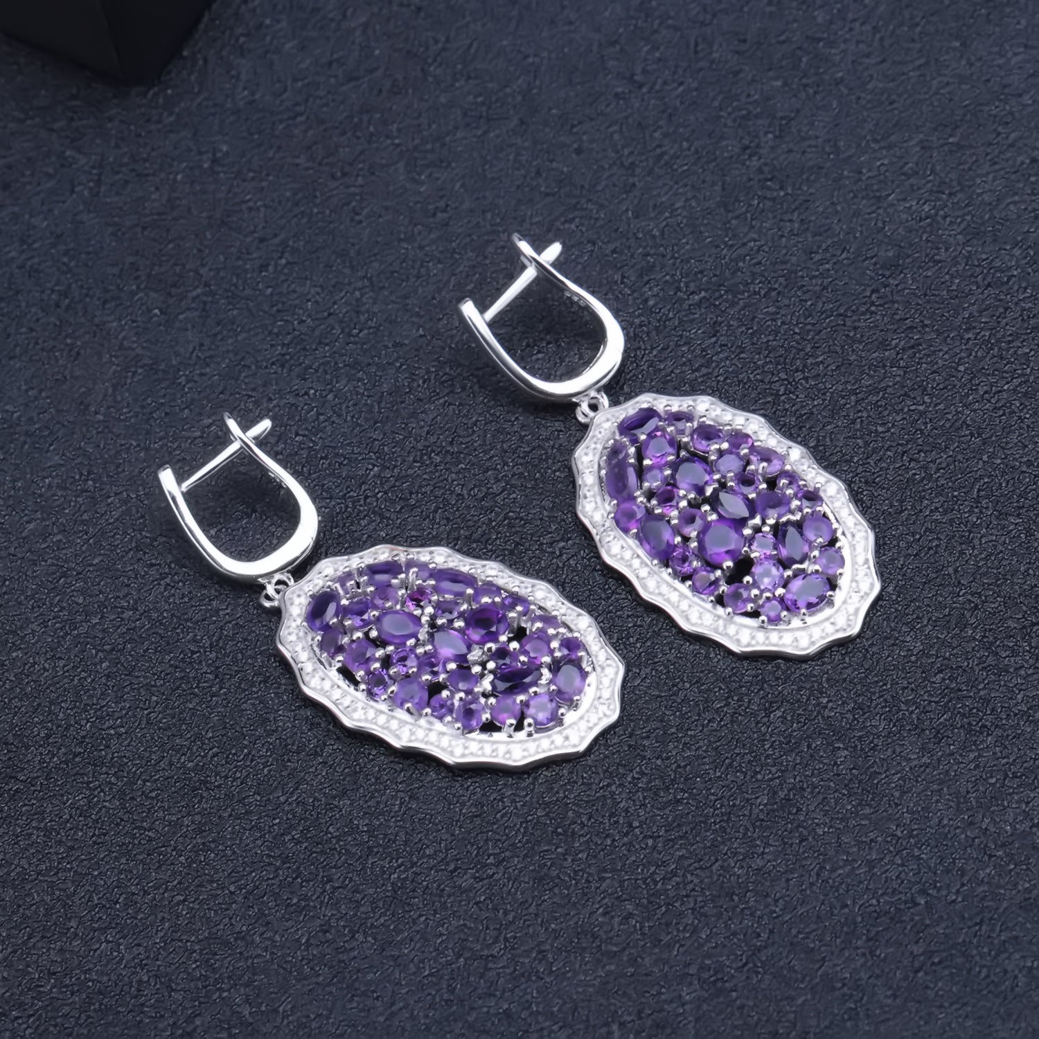Natural Amethyst Oval Silver Drop Earrings for Women