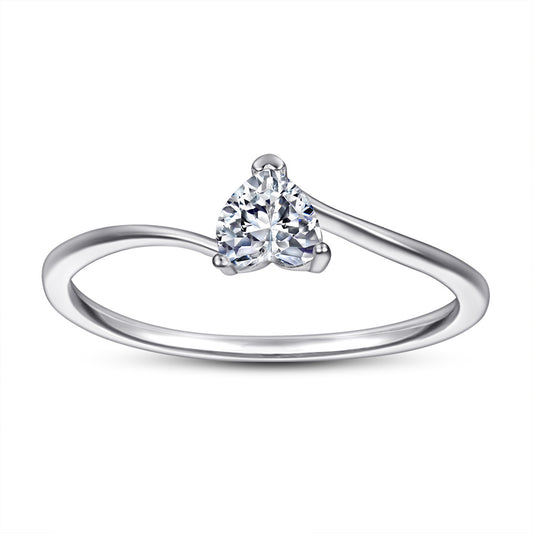Heart Shaped Zircon Solitaire Silver Ring for Women