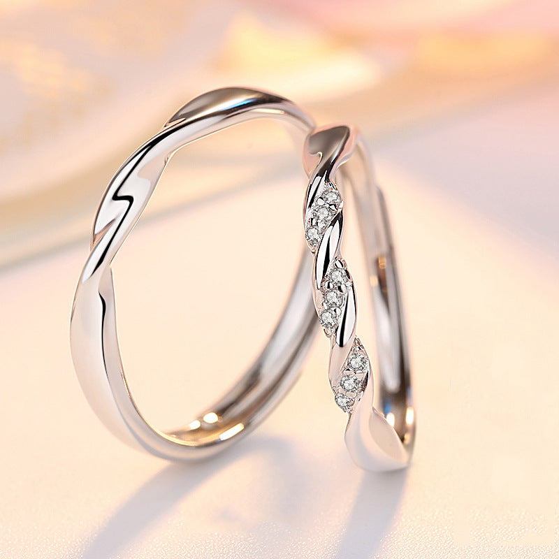 Twisted Mobius with Zircon Silver Couple Ring for Women