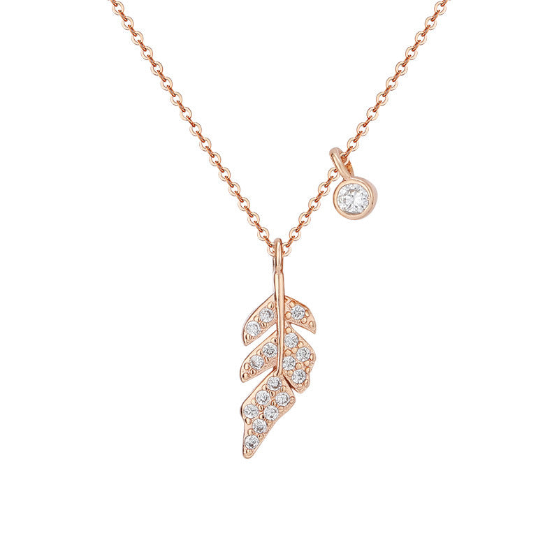 Zircon Leaf Pendant Silver Necklace for Women