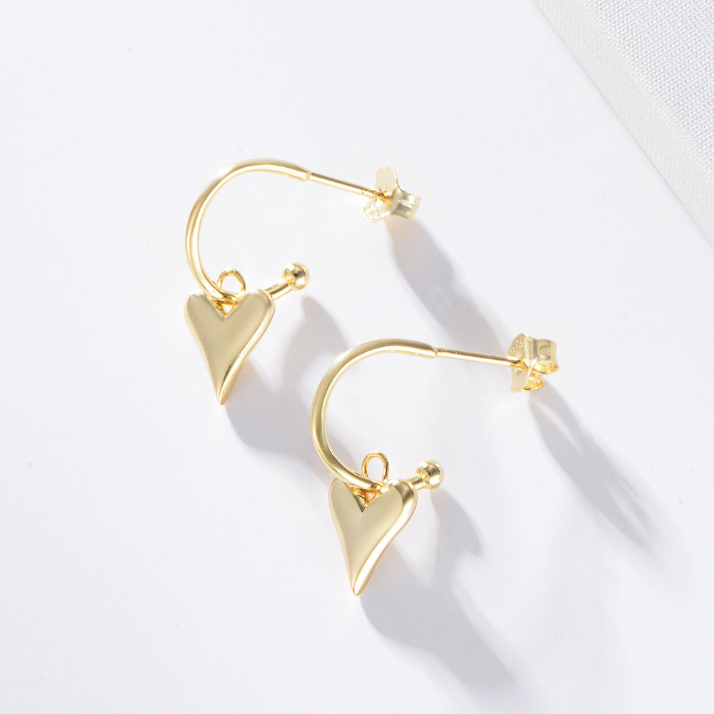 Simple Heart Pendant Silver Studs Earrings for Women