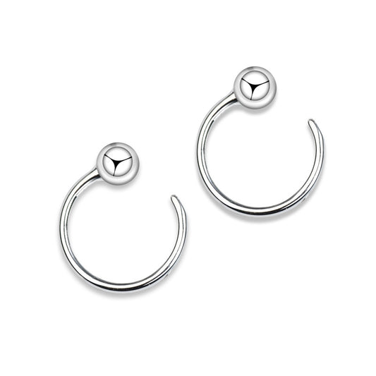 Round Bead Silver Hook Earrings for Women