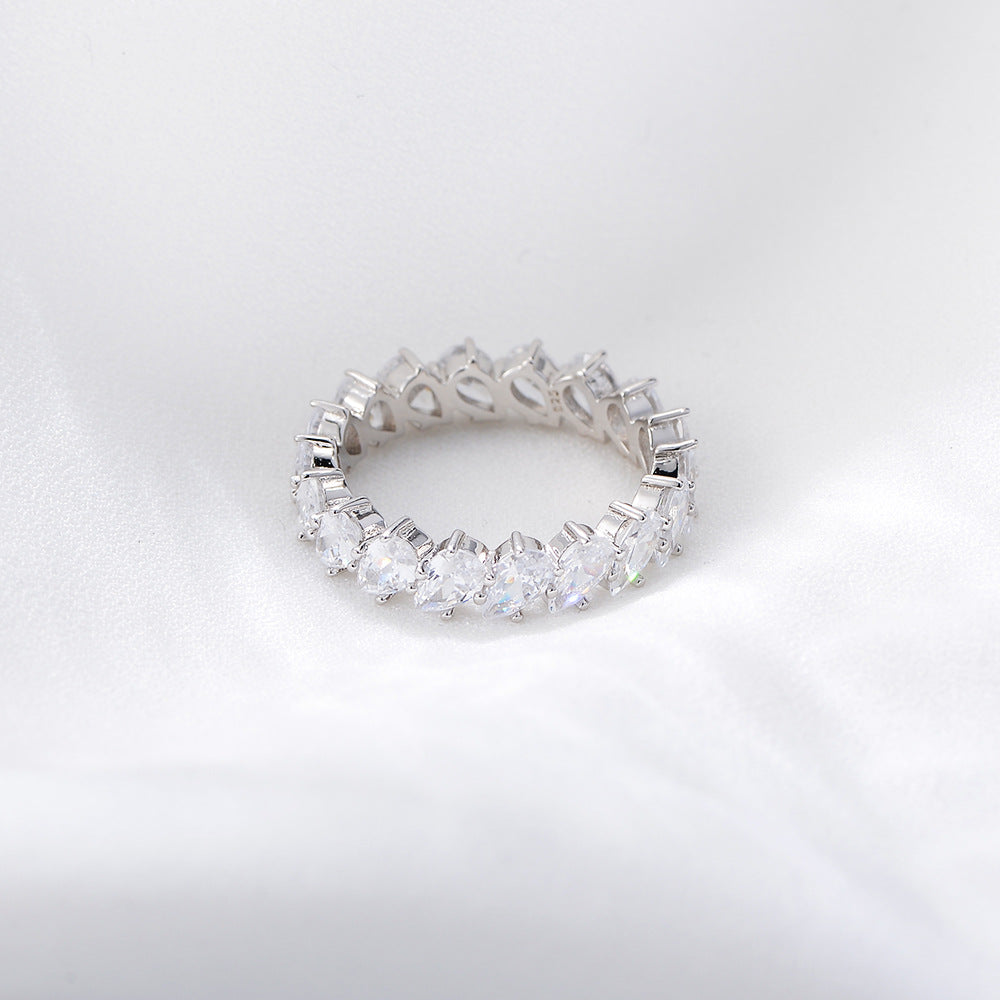 Circle of Water Drop White Zircon Sterling Silver Ring for Women