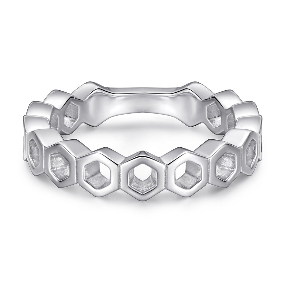 Hollow Honeycomb Silver Ring for Women
