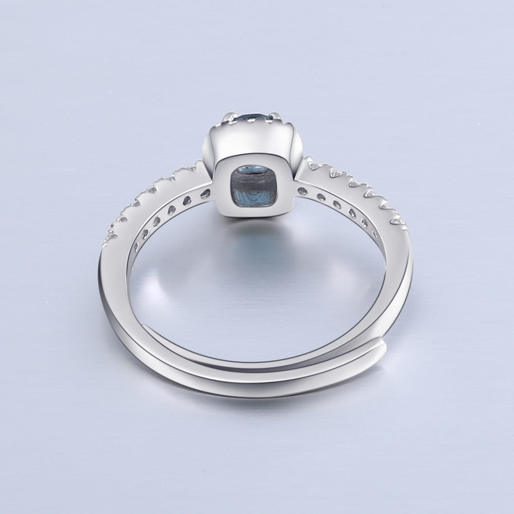 Adjustable Opening Design Natural Topaz Soleste Halo Sterling Silver Ring for Women