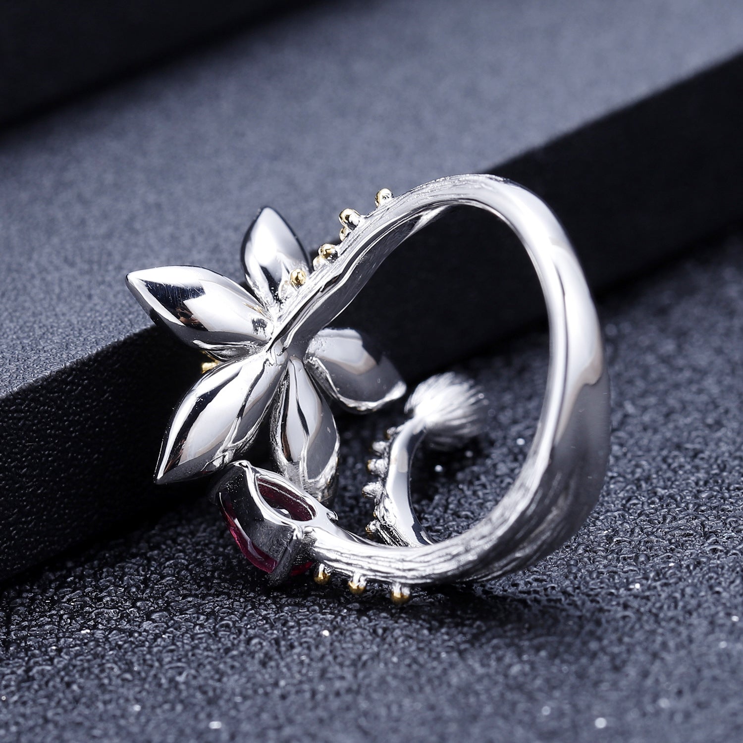 Floral Design with Natural Gem S925 Silver Ring for Women