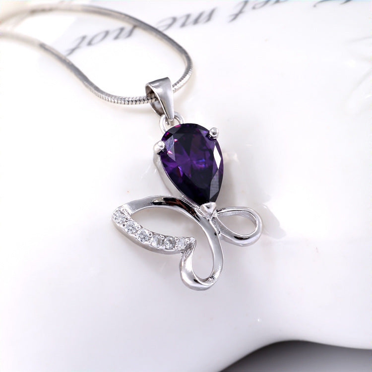 (Pendant Only) Butterfly with Pear Drop Zircon Silver Pendant for Women