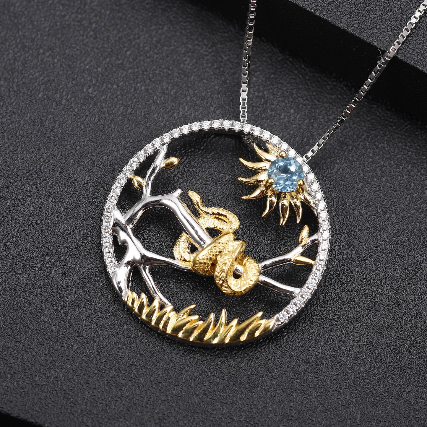 Chinese Style Elemen Designt  Zodiac Series Snake  Natural Gemstone Pendant  Silver Necklace for Women