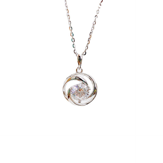 Round Zircon Whirlpool Circle Pendant Silver Necklace for Women