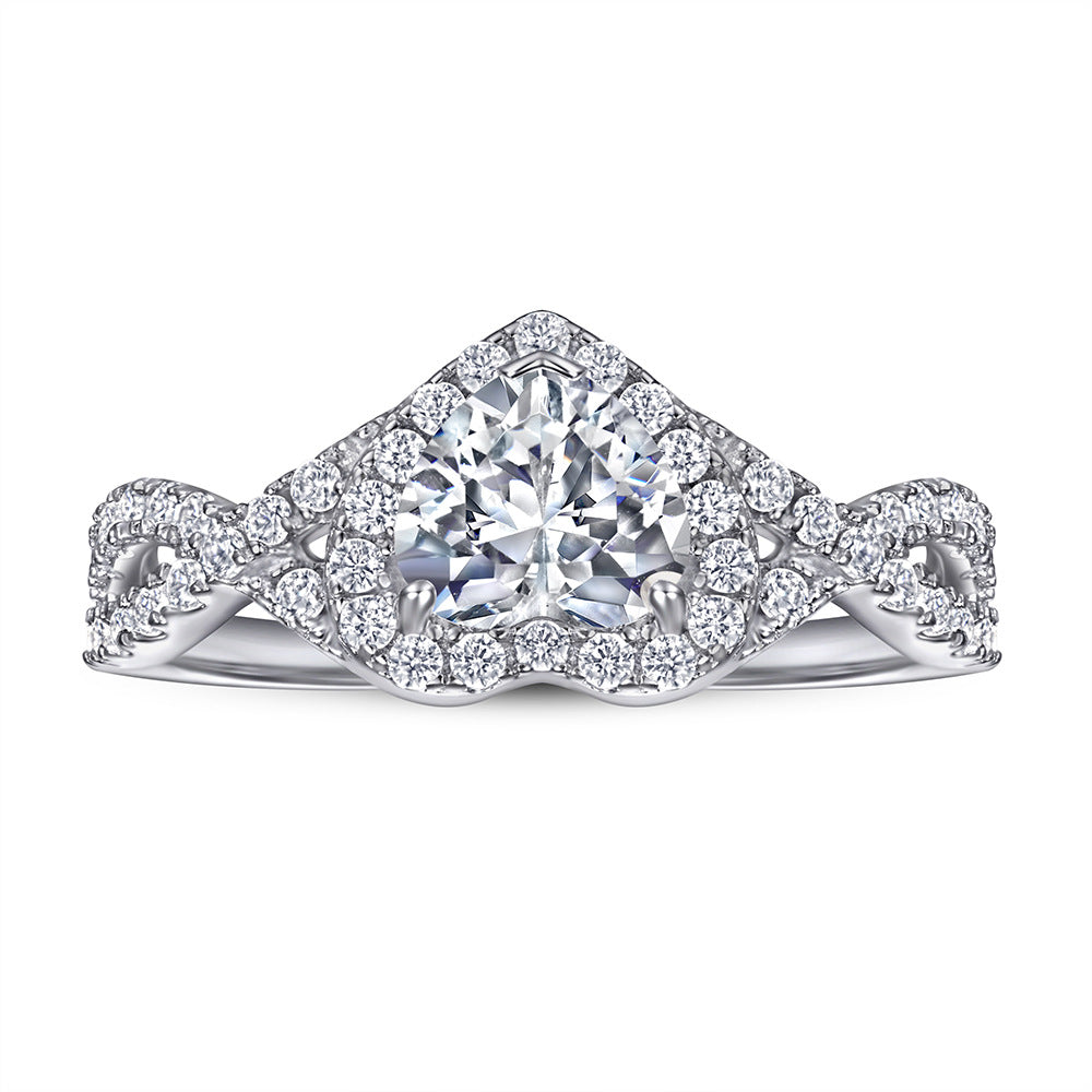Heart Zircon Soleste Halo Modern Split Shank Silver Ring for Women