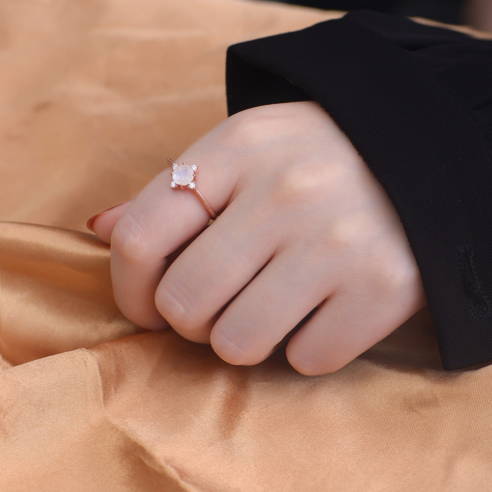 Natural Moonlight Stone Silver Ring for Women