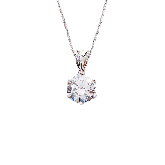 Heart-shape Four Prongs Round Zircon Pendant Silver Necklace for Women