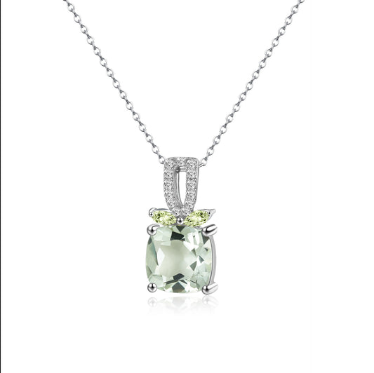 Simple and Versatile Fashion Design Inlaid Natural Colourful Crystal Square Pendant Sterling Silver Necklace for Women