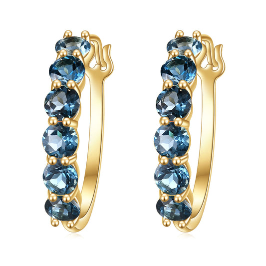 Natural Topaz Earrings Plated 14K Gold Silver Hoop Studs Earrings for Women
