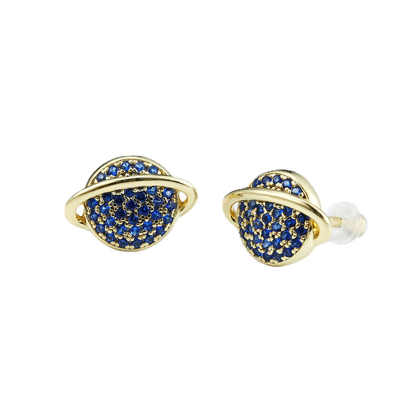 Blue Spinel Planet Silver Studs Earrings for Women