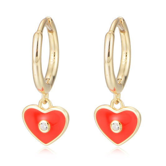 Colourful Heart-shaped with Zircon Silver Drop Earrings for Women