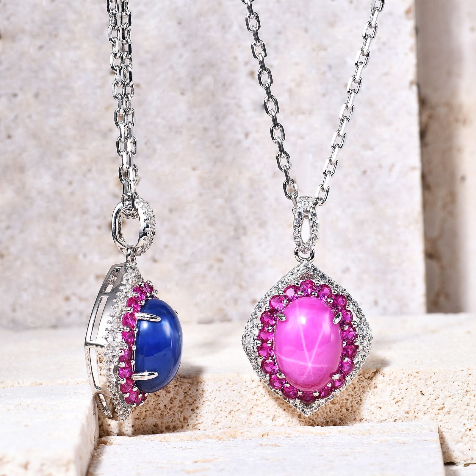 European Fashion Luxury Jewelry Design Six Starlight Surround Inlay Colourful Gemstone with Synthetic Gemstone Soleste Halo Oval Pendant Silver Necklace for Women